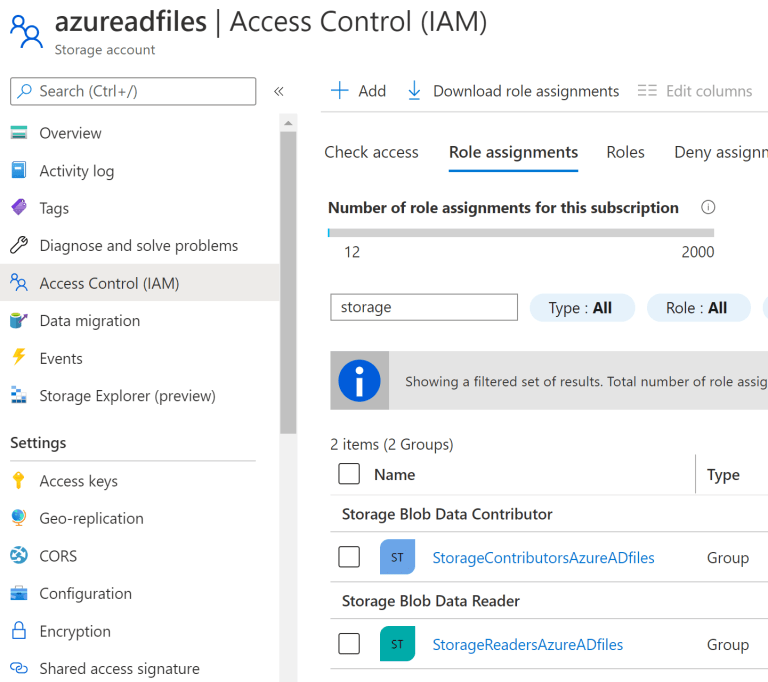 Using Azure AD groups authorization in Core for an Azure Blob